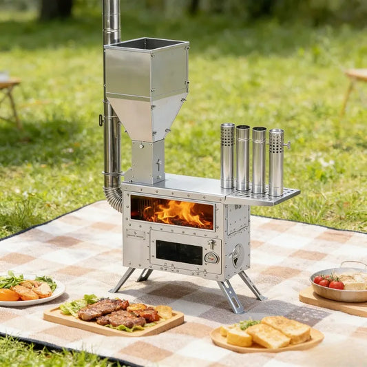 Pellet Stove with Oven, Portable Wood Burning Stove for Outdoor,Cooking, Hiking,Hot Tent Stove with Stainless Steel Construction