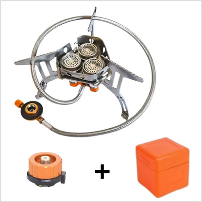 Portable 3-Burner Gas Stove, Foldable Like a Backpack for Easy Travel, Ideal for Outdoor Hiking Camping and Picnic Cooking