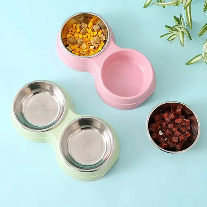 Double Pet Bowls Dog Food Water Feeder Stainless Steel Pet Drinking Dish Feeder Cat Puppy Feeding Supplies Small Dog Accessories