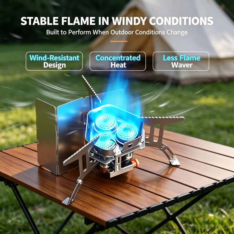 Portable 3-Burner Gas Stove, Foldable Like a Backpack for Easy Travel, Ideal for Outdoor Hiking Camping and Picnic Cooking