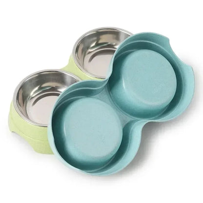 Double Pet Bowls Dog Food Water Feeder Stainless Steel Pet Drinking Dish Feeder Cat Puppy Feeding Supplies Small Dog Accessories
