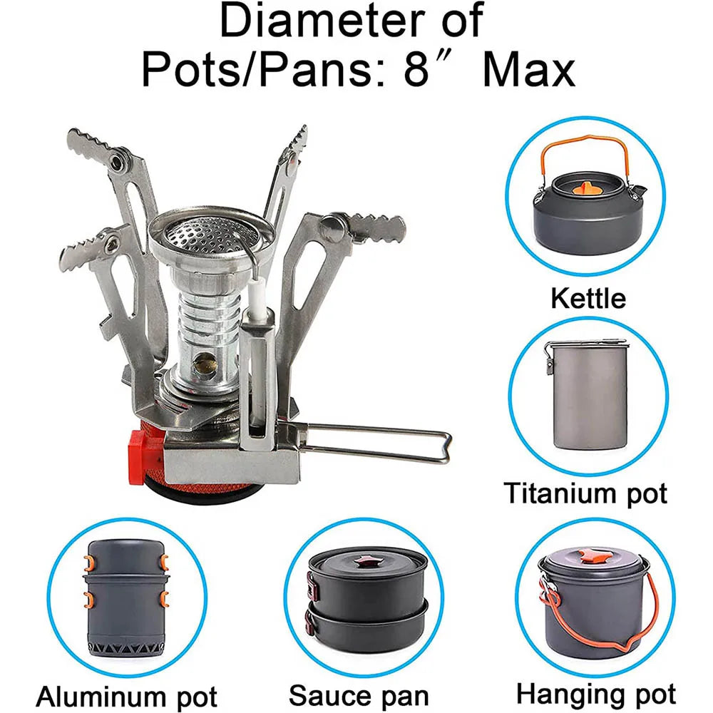 Portable Outdoor Camping Stoves Backpacking Gas Stove with Piezo Ignition Stable Support Wind-Resistance Camp Stove for Cooking