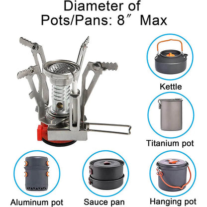 Portable Outdoor Camping Stoves Backpacking Gas Stove with Piezo Ignition Stable Support Wind-Resistance Camp Stove for Cooking